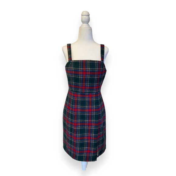Copper Key Green and Red Plaid Square Neck Print Split Hem Dress - Picture 2 of 10